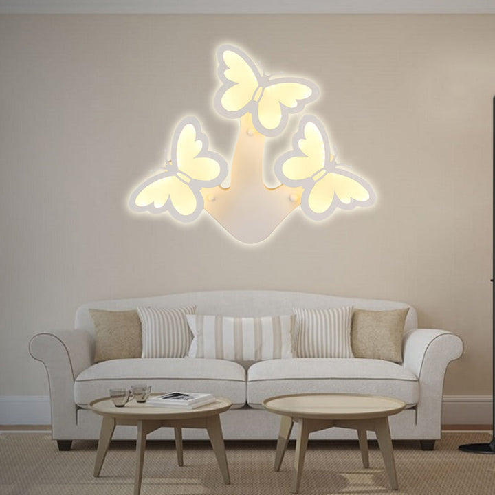 Skørter | Acrylic Butterfly Wall Light Foyer Living Room Romantic Wall Lamp in White Finish