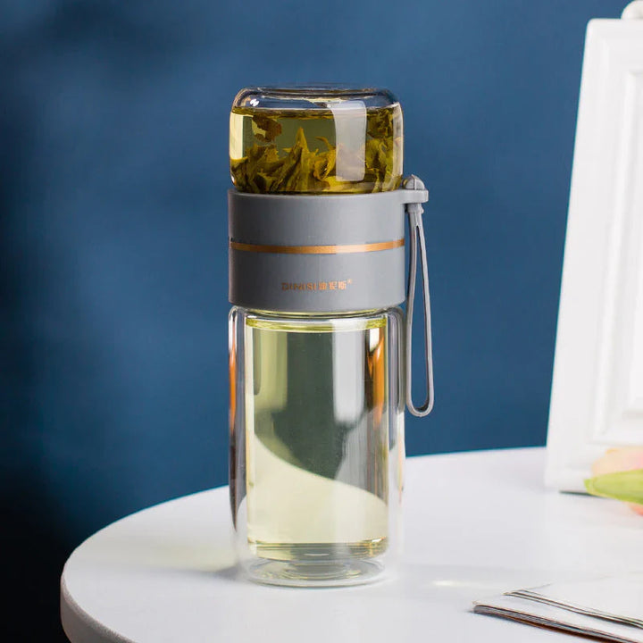 Lisslune | Double-walled glass bottle with tea strainer and infuser