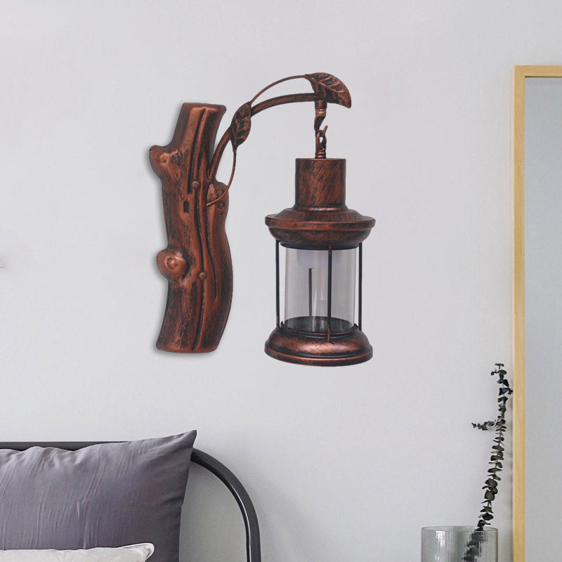 Lisslune | Kerosene Gang Wall Light Fixture Coastal Clear Glass 1 Light Black/Copper Sconce Lamp