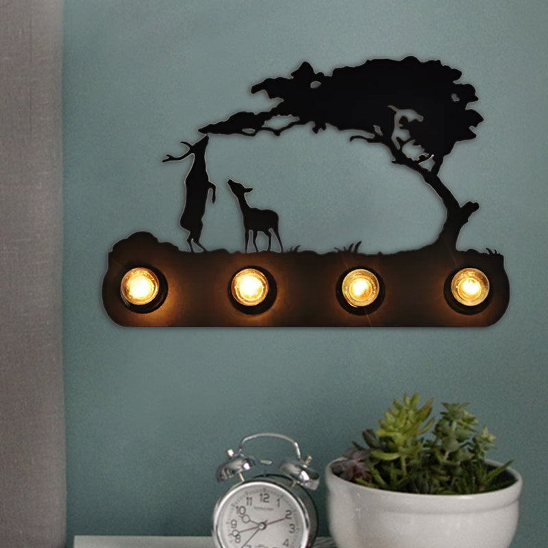 Skørter | Study Room Conveyor Wall Lamp with Deer Metal 4 Lights Antique Black Wall Light