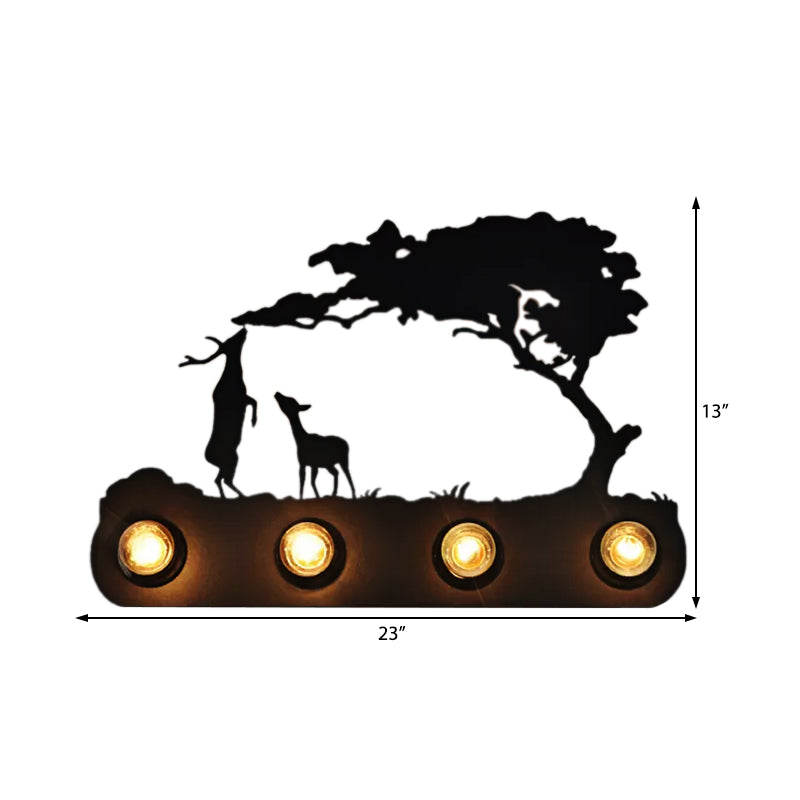 Skørter | Study Room Conveyor Wall Lamp with Deer Metal 4 Lights Antique Black Wall Light