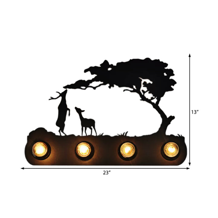 Skørter | Study Room Conveyor Wall Lamp with Deer Metal 4 Lights Antique Black Wall Light