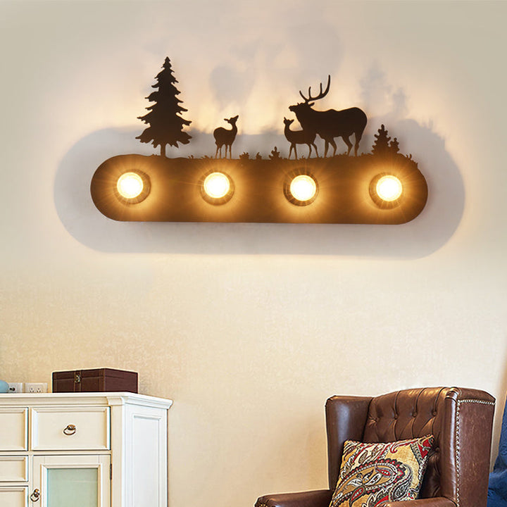 Skørter | Rustic Conveyor Wall Light 4 Lamps Metal Wall Light with Deer in Black for Living Room