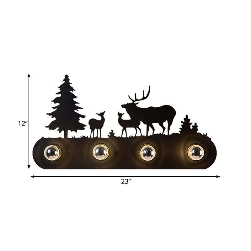 Skørter | Rustic Conveyor Wall Light 4 Lamps Metal Wall Light with Deer in Black for Living Room