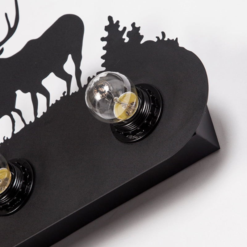 Skørter | Rustic Conveyor Wall Light 4 Lamps Metal Wall Light with Deer in Black for Living Room
