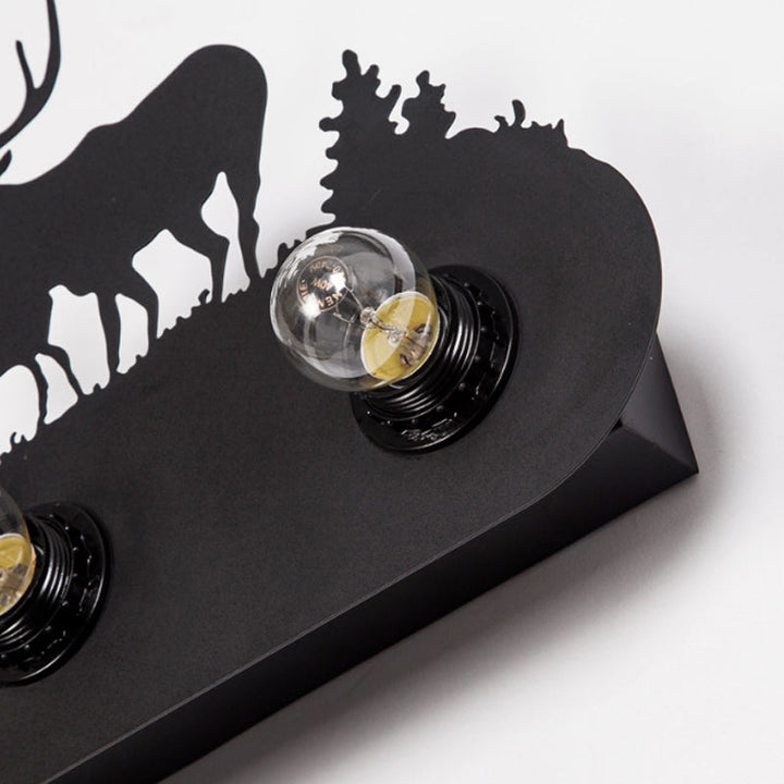 Skørter | Rustic Conveyor Wall Light 4 Lamps Metal Wall Light with Deer in Black for Living Room