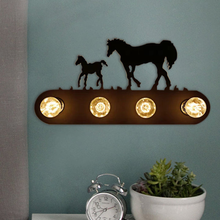 Skørter | Black Conveyor Belt Wall Light with Horse 4 Lights Antique Metal Wall Light for Restaurant