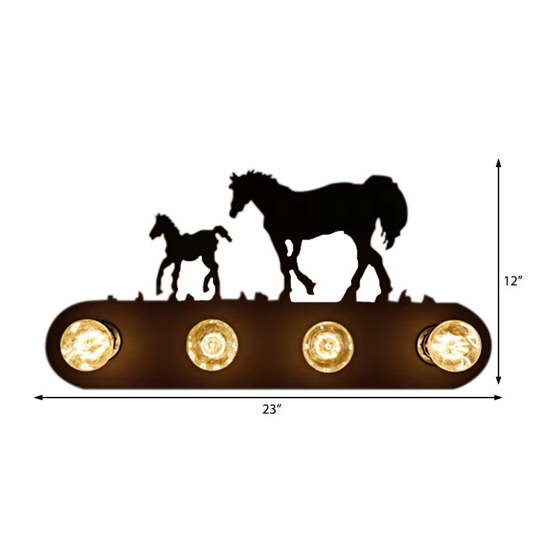 Skørter | Black Conveyor Belt Wall Light with Horse 4 Lights Antique Metal Wall Light for Restaurant
