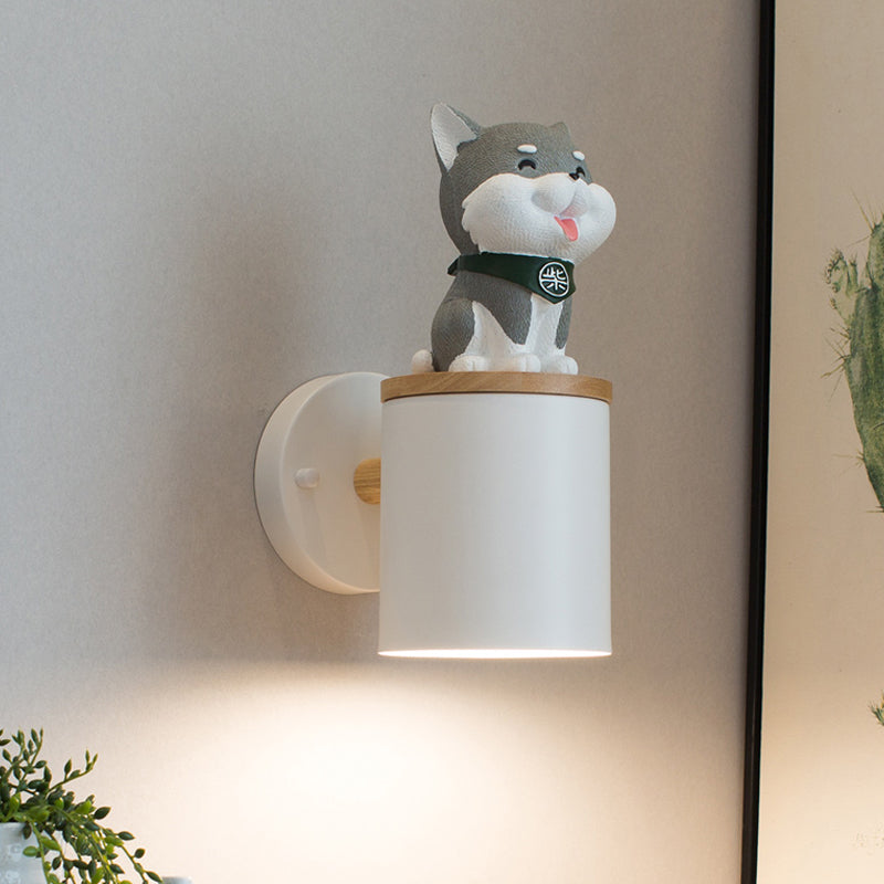 Skørter | Cylinder Study Room Wall Lamp with Doggy Deco Resin 1 Head Animal Wall Lamp