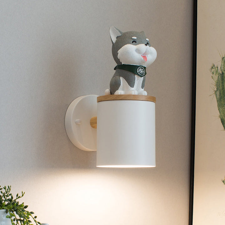 Skørter | Cylinder Study Room Wall Lamp with Doggy Deco Resin 1 Head Animal Wall Lamp