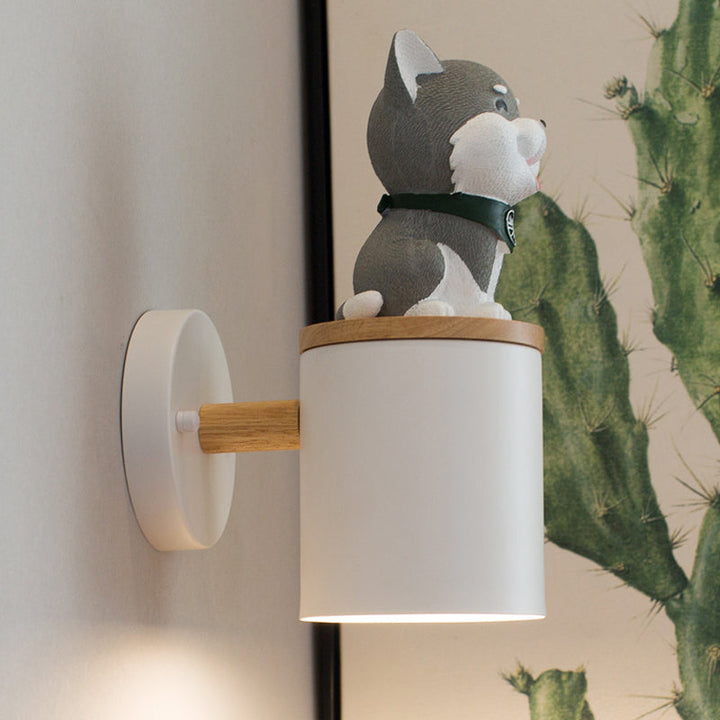 Skørter | Cylinder Study Room Wall Lamp with Doggy Deco Resin 1 Head Animal Wall Lamp