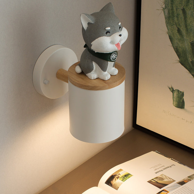 Skørter | Cylinder Study Room Wall Lamp with Doggy Deco Resin 1 Head Animal Wall Lamp