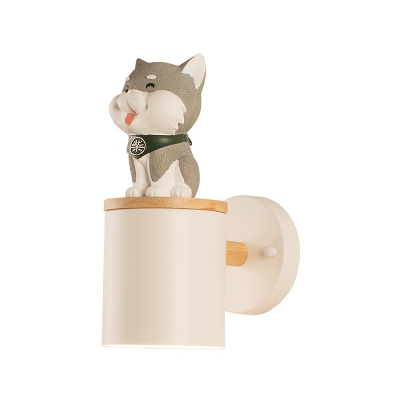 Skørter | Cylinder Study Room Wall Lamp with Doggy Deco Resin 1 Head Animal Wall Lamp