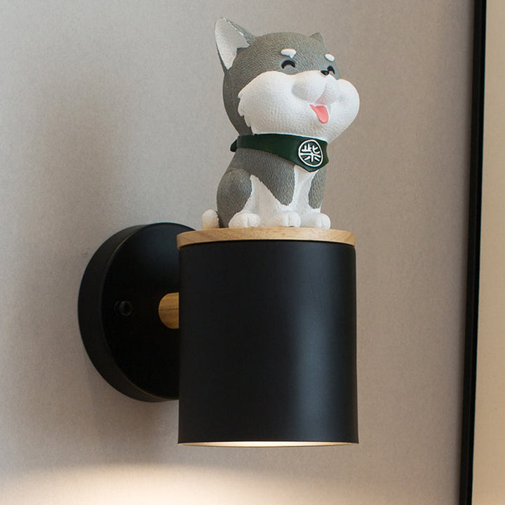 Skørter | Cylinder Study Room Wall Lamp with Doggy Deco Resin 1 Head Animal Wall Lamp
