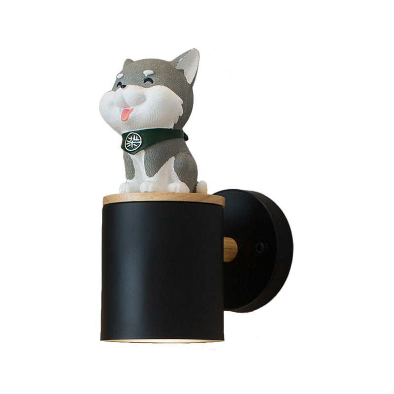 Skørter | Cylinder Study Room Wall Lamp with Doggy Deco Resin 1 Head Animal Wall Lamp