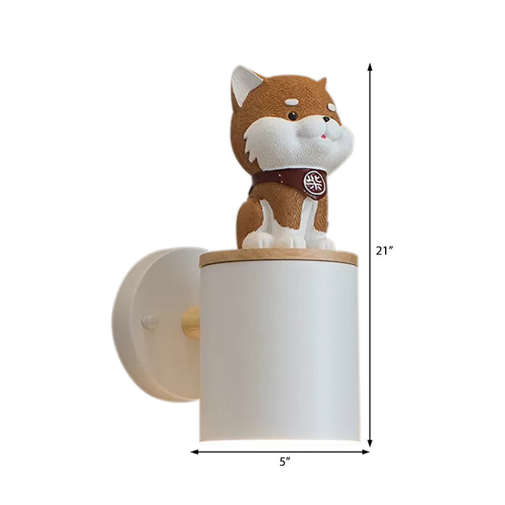Skørter | Metal Cylindrical Wall Lamp with Dog Children's Room 1 Light Modern Wall Lamp in White