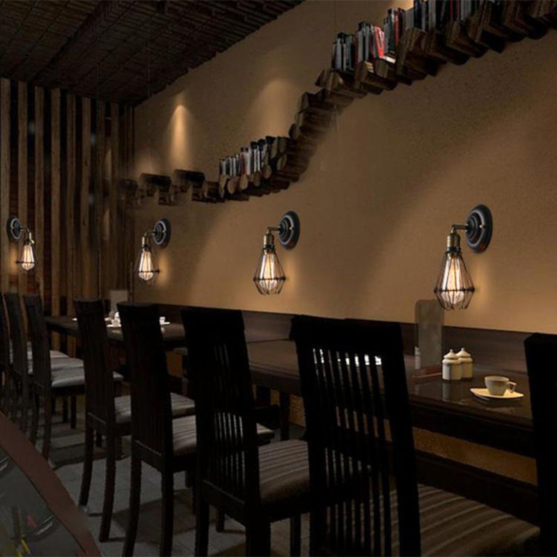 Skørter | 1 Light Mini Cage Wall Lamp Rustic Stylish Aged Brass Iron Wall Lamp Lighting for Dining Room