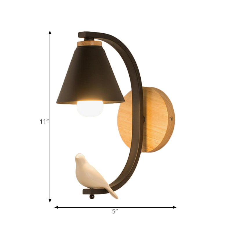 Skørter | Nordic Style Conical Wall Lamp with Bird 1 Head Metal Wall Light for Bedroom Hallway