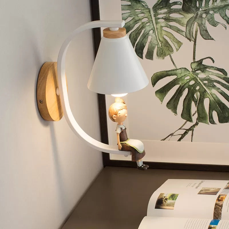 Skørter | Modern White Wall Lamp Cone Shape Shade 1 Bulb Metal Wall Light with Girl Decor for Bedroom