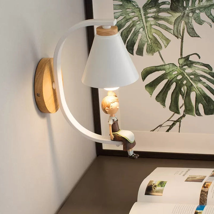 Skørter | Modern White Wall Lamp Cone Shape Shade 1 Bulb Metal Wall Light with Girl Decor for Bedroom