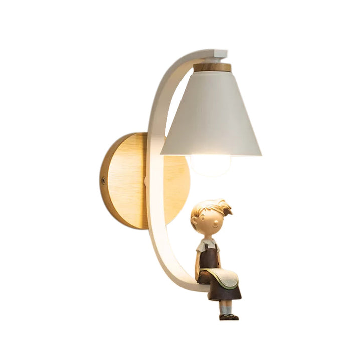 Skørter | Modern White Wall Lamp Cone Shape Shade 1 Bulb Metal Wall Light with Girl Decor for Bedroom
