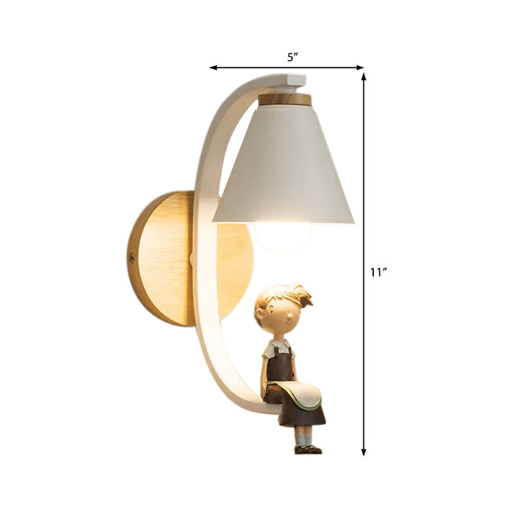 Skørter | Modern White Wall Lamp Cone Shape Shade 1 Bulb Metal Wall Light with Girl Decor for Bedroom