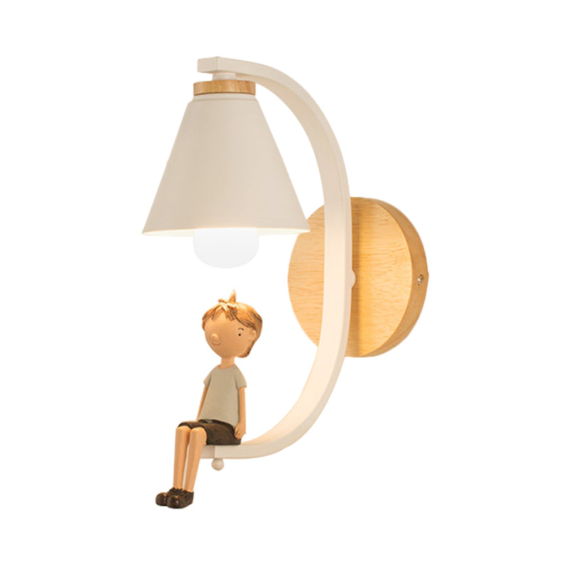 Skørter | Cone Shade Wall Lamp with Boy Deco 1 Head Metal Wall Lamp for Children's Bedroom Entrance