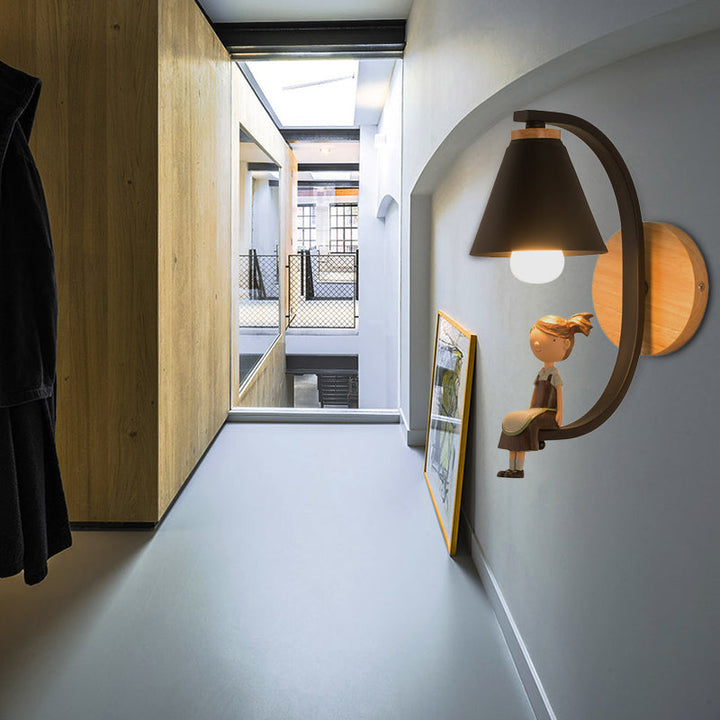 Skørter | 1 Light Funnel Shade Wall Light Nordic Style Metal Wall Lamp for Children's Bedroom Kitchen