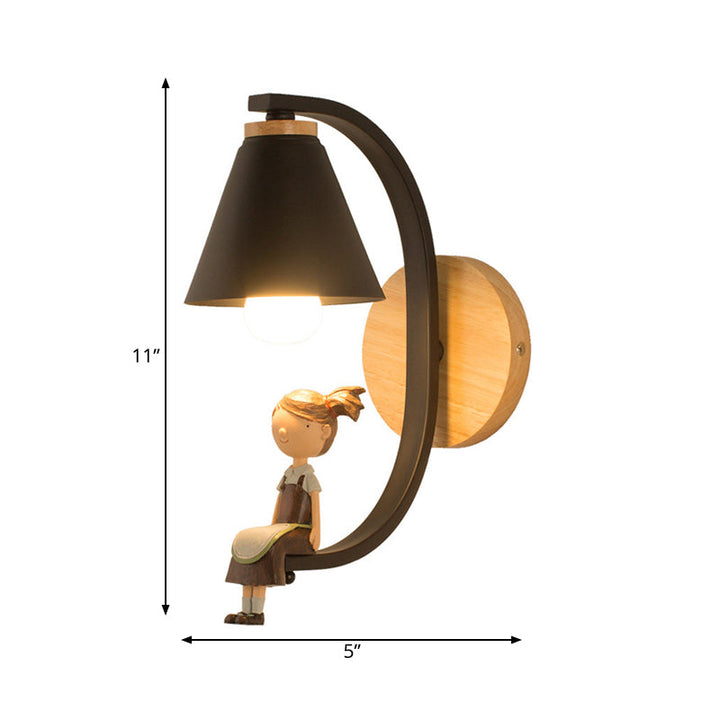 Skørter | 1 Light Funnel Shade Wall Light Nordic Style Metal Wall Lamp for Children's Bedroom Kitchen