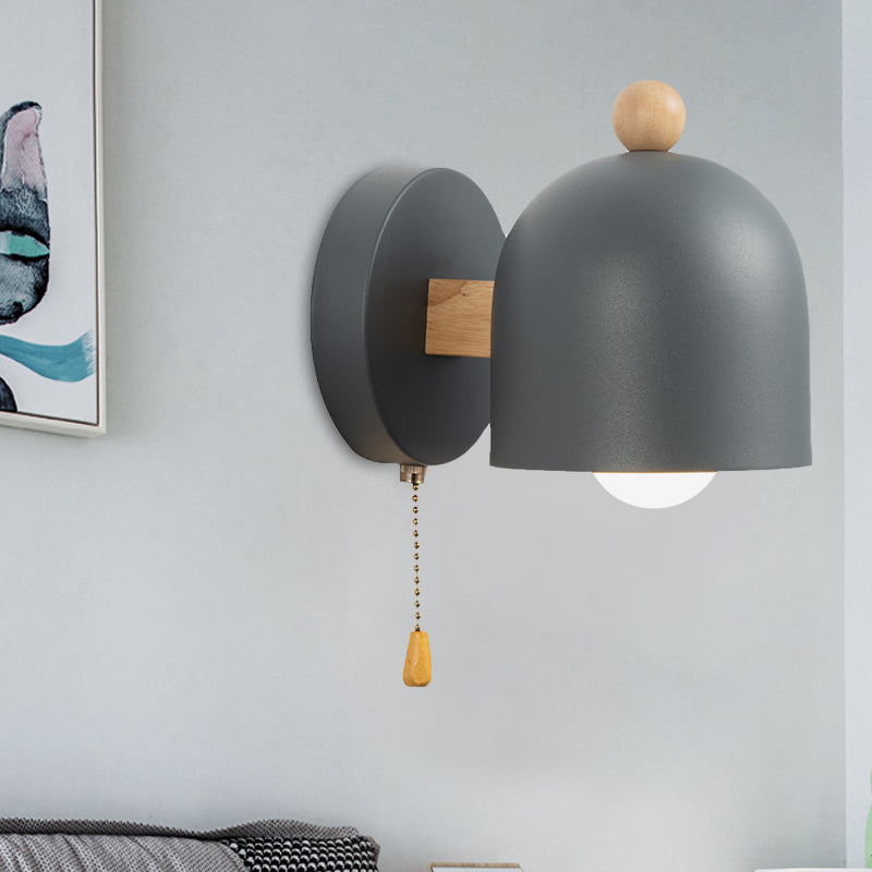 Skørter | Nordic Small Dome Pendant Wall Lamp Iron 1 Lamp Bedroom Wall Mount Lighting in Gray with Wooden Detail
