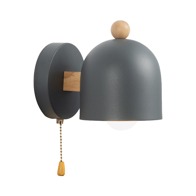 Skørter | Nordic Small Dome Pendant Wall Lamp Iron 1 Lamp Bedroom Wall Mount Lighting in Gray with Wooden Detail