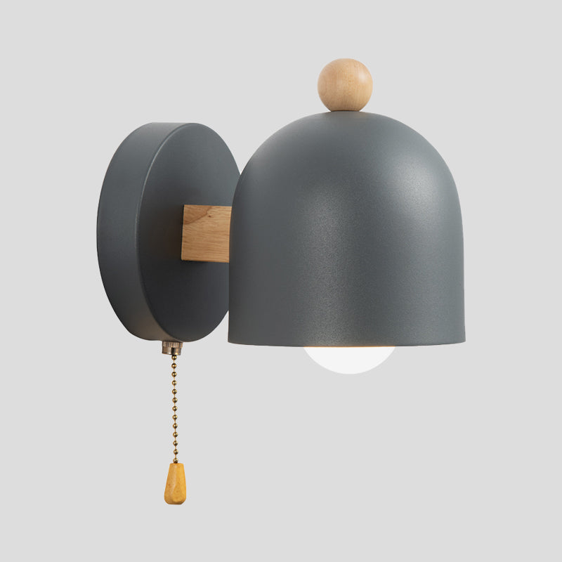 Skørter | Nordic Small Dome Pendant Wall Lamp Iron 1 Lamp Bedroom Wall Mount Lighting in Gray with Wooden Detail
