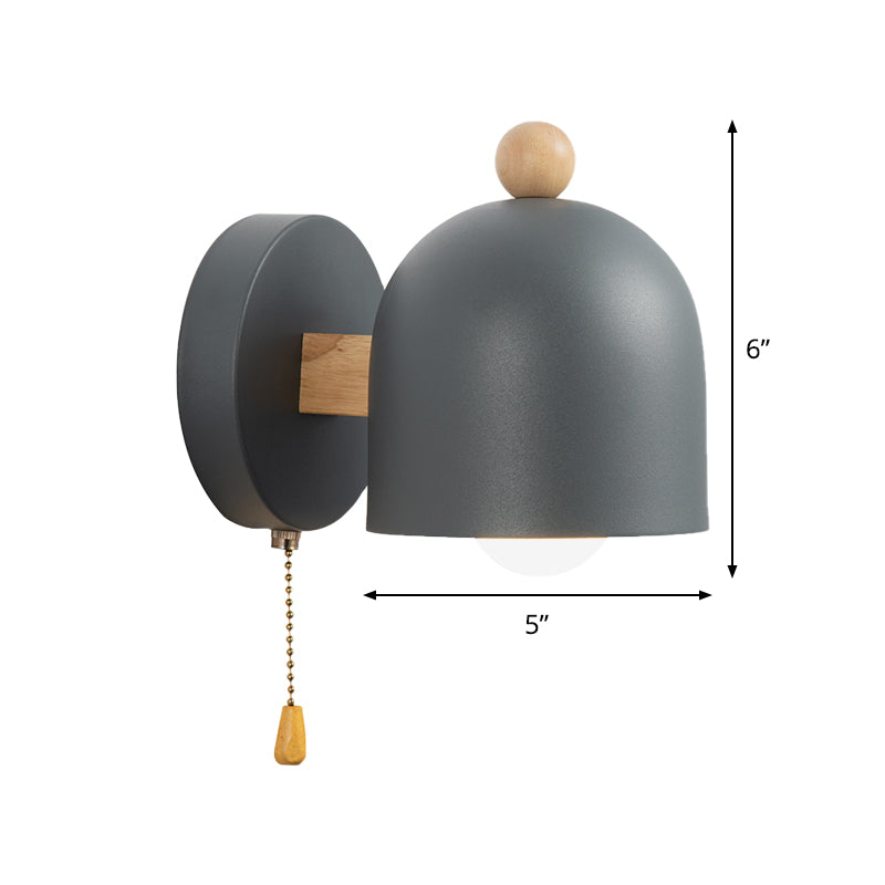 Skørter | Nordic Small Dome Pendant Wall Lamp Iron 1 Lamp Bedroom Wall Mount Lighting in Gray with Wooden Detail