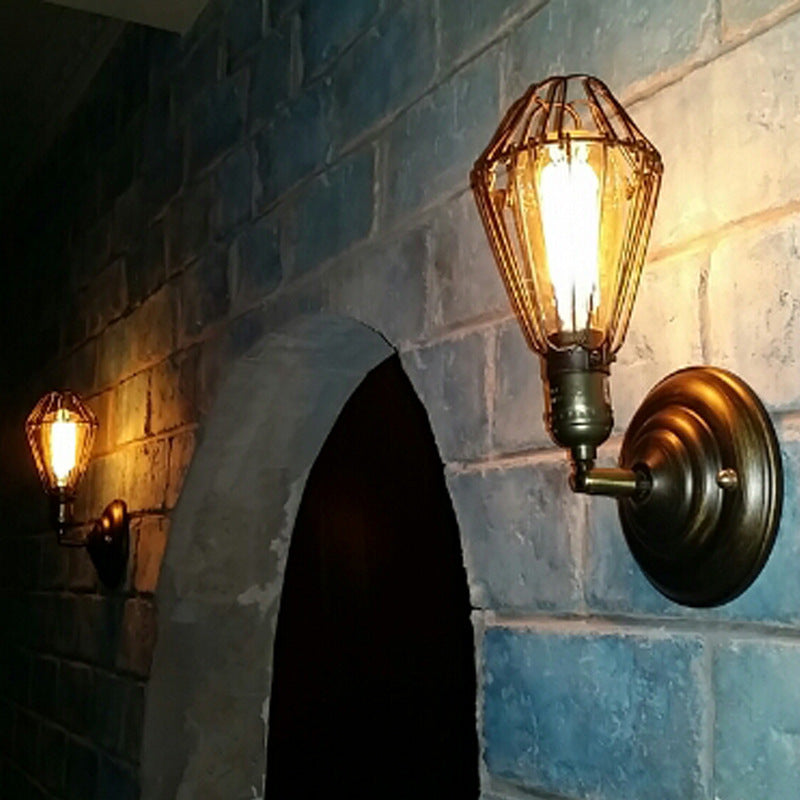 Skørter | 1 Light Mini Cage Wall Lamp Rustic Stylish Aged Brass Iron Wall Lamp Lighting for Dining Room
