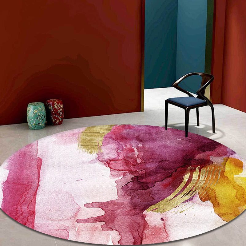 Lisslune | Modernist Study Area Rug Pink Watercolor Pattern Rug Polyester Washable Nonslip Pet-Friendly Area Rug