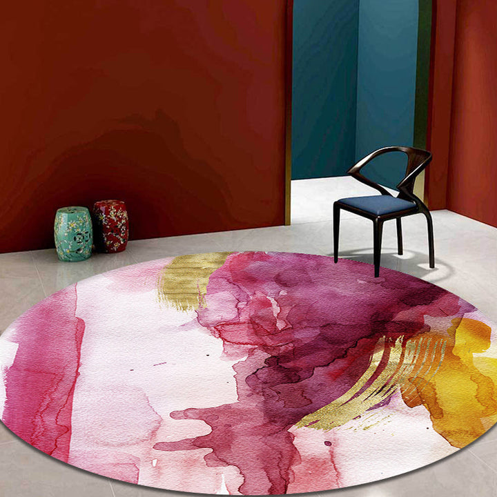 Lisslune | Modernist Study Area Rug Pink Watercolor Pattern Rug Polyester Washable Nonslip Pet-Friendly Area Rug