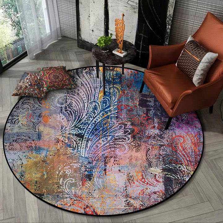 Lisslune | Unique Abstract Paisley Pattern Rug Multicolor Modern Rug Polyester Washable Non-slip Pet-friendly Area Rug for Living Room
