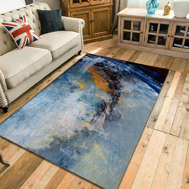 Lisslune | Multicolor Living Room Rug Modernism Brushstroke Pattern Rug Polyester Machine Washable Non-Slip Back Rug