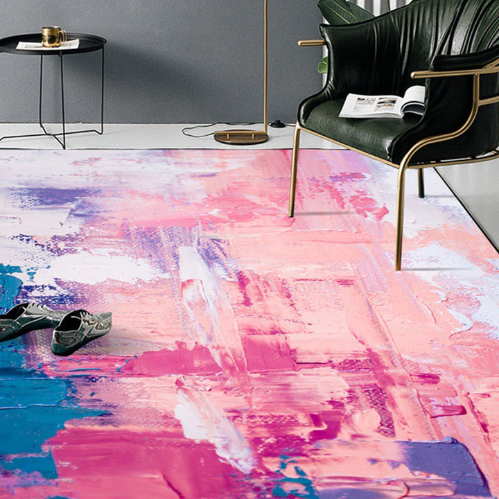 Lisslune | Multicolor Living Room Rug Modernism Brushstroke Pattern Rug Polyester Machine Washable Non-Slip Back Rug