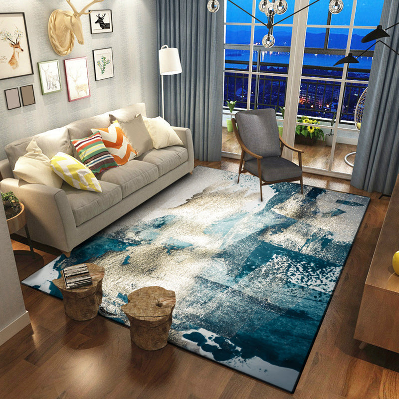 Lisslune | Minimalist Abstract Star Pattern Carpet Blue Polyester Rug Non-Slip Pet-Friendly Washable Indoor Carpet for Decoration
