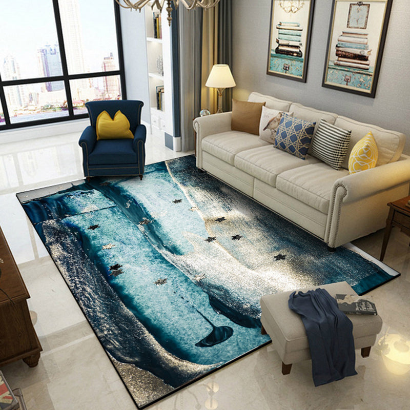 Lisslune | Minimalist Abstract Star Pattern Carpet Blue Polyester Rug Non-Slip Pet-Friendly Washable Indoor Carpet for Decoration