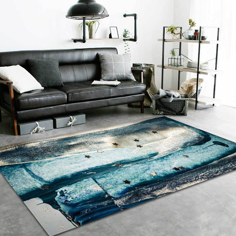 Lisslune | Minimalist Abstract Star Pattern Carpet Blue Polyester Rug Non-Slip Pet-Friendly Washable Indoor Carpet for Decoration