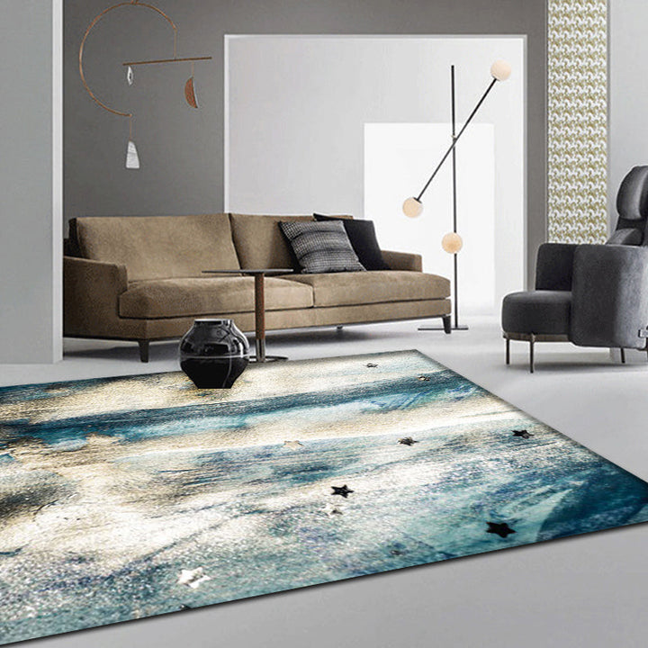 Lisslune | Minimalist Abstract Star Pattern Carpet Blue Polyester Rug Non-Slip Pet-Friendly Washable Indoor Carpet for Decoration