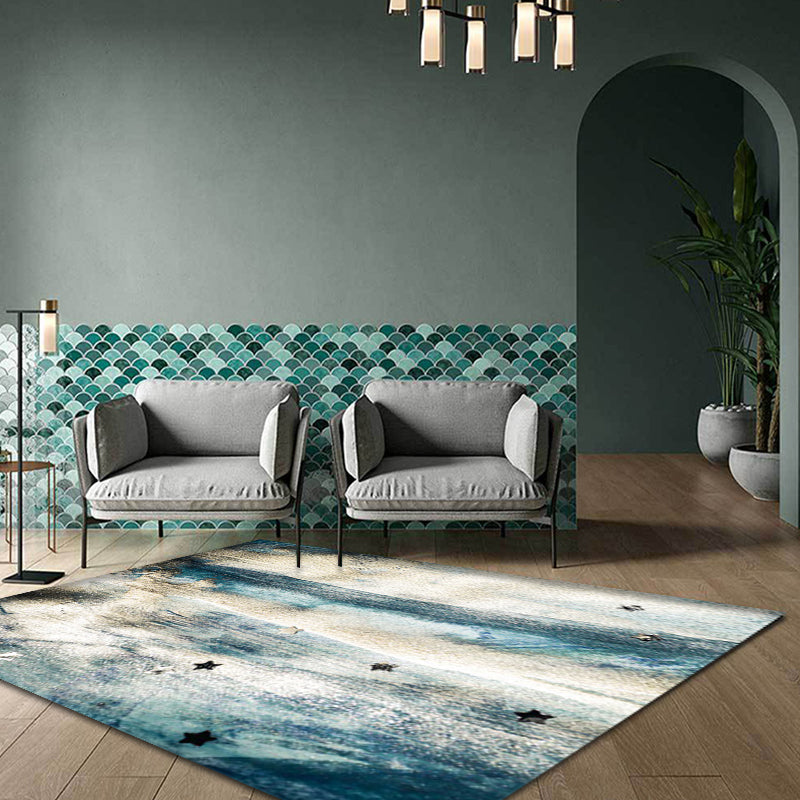 Lisslune | Minimalist Abstract Star Pattern Carpet Blue Polyester Rug Non-Slip Pet-Friendly Washable Indoor Carpet for Decoration
