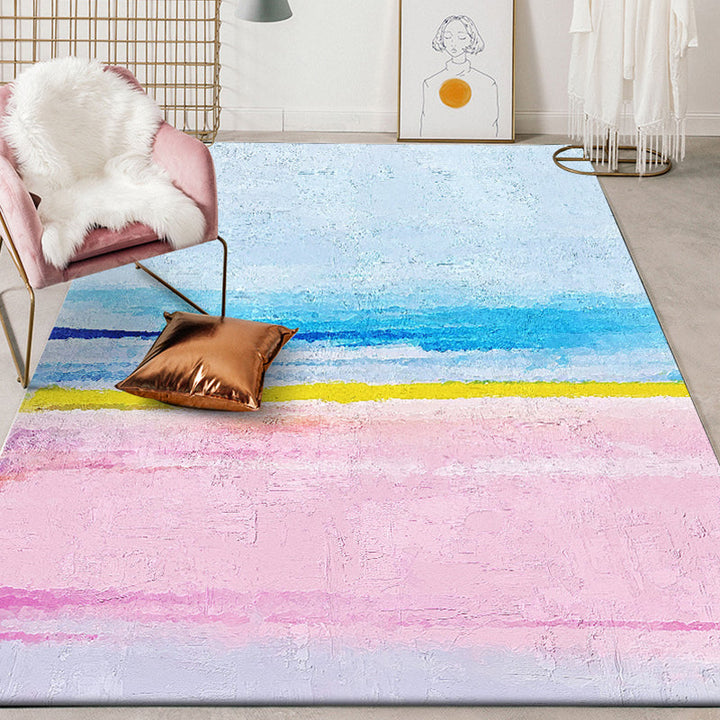 Lisslune | Modernist Salon Rug Blue and Pink Abstract Rug Polyester Washable Non-slip Pet Friendly Area Rug