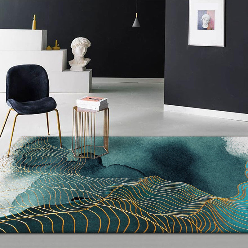Lisslune | Creative Green Industrial Carpet Polyester Abstract Swirl Striped Pattern Carpet Washable Non-Slip Backing Pet-Friendly Carpet for Decoration
