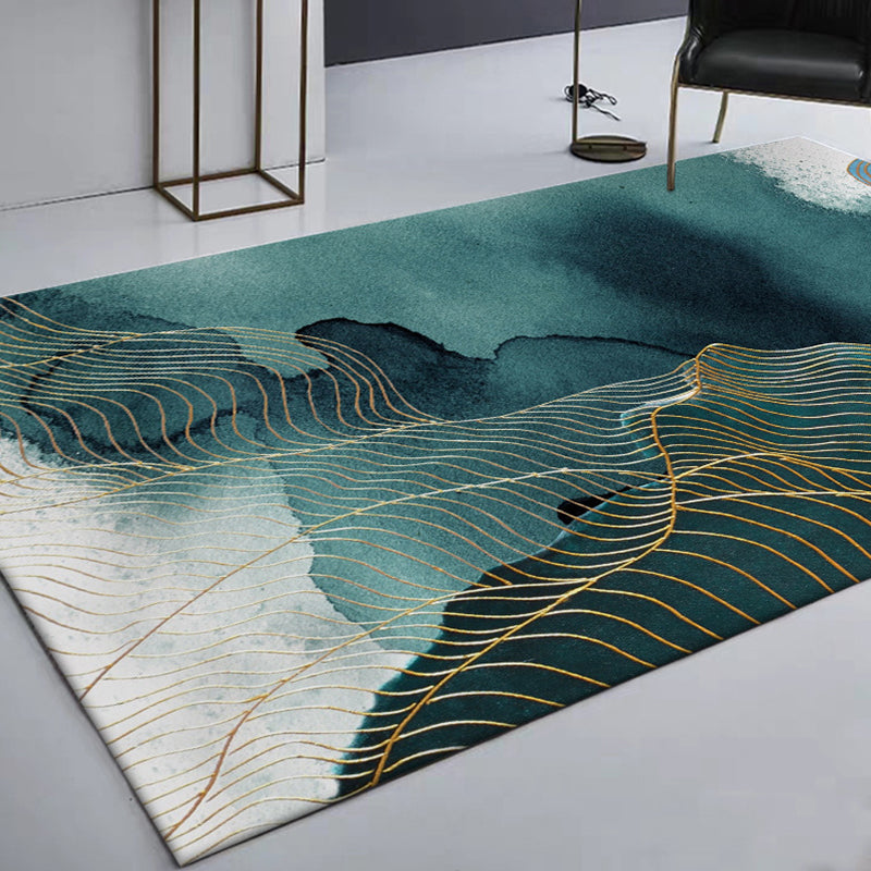 Lisslune | Creative Green Industrial Carpet Polyester Abstract Swirl Striped Pattern Carpet Washable Non-Slip Backing Pet-Friendly Carpet for Decoration