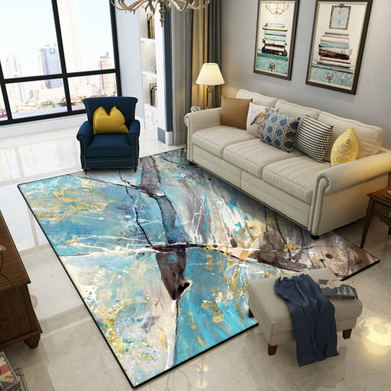 Lisslune | Aesthetic Abstract Watercolor Pattern Rug Blue Simple Rug Polyester Washable Non-Slip Pet-Friendly Area Rug for the Living Room