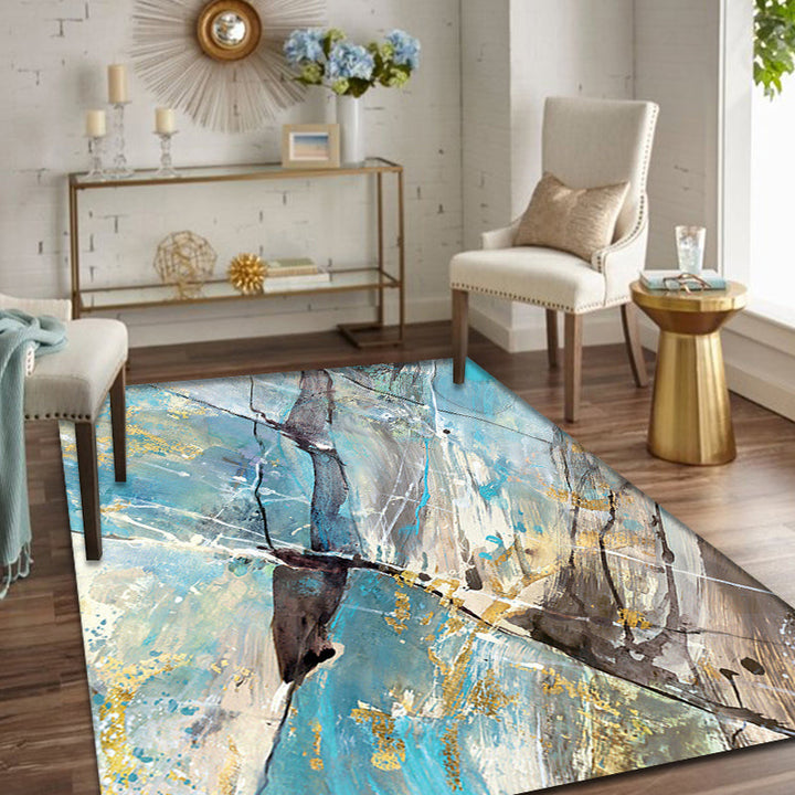 Lisslune | Aesthetic Abstract Watercolor Pattern Rug Blue Simple Rug Polyester Washable Non-Slip Pet-Friendly Area Rug for the Living Room