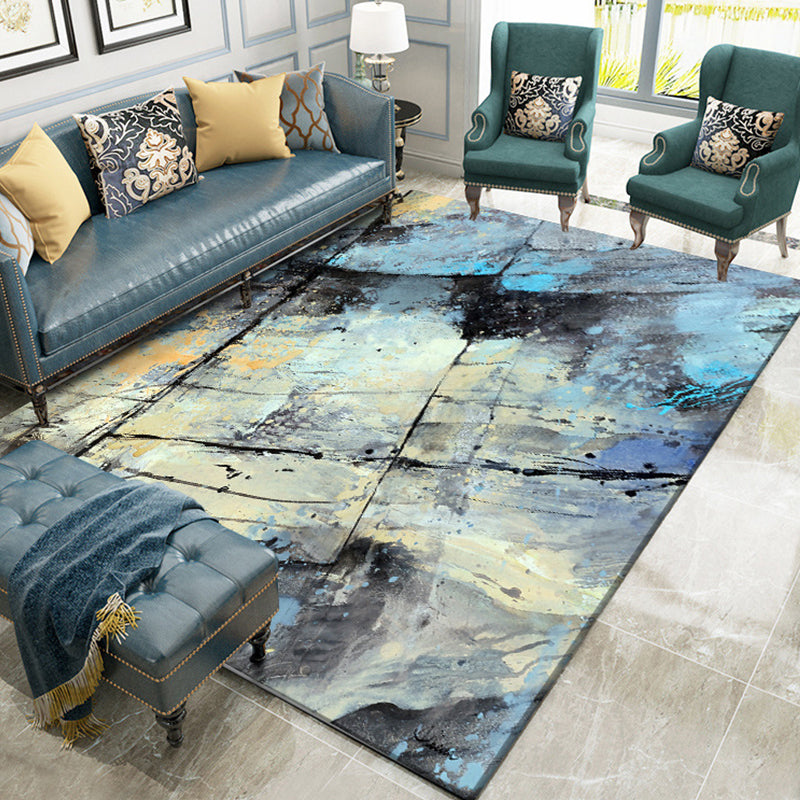 Lisslune | Aesthetic Abstract Watercolor Pattern Rug Blue Simple Rug Polyester Washable Non-Slip Pet-Friendly Area Rug for the Living Room
